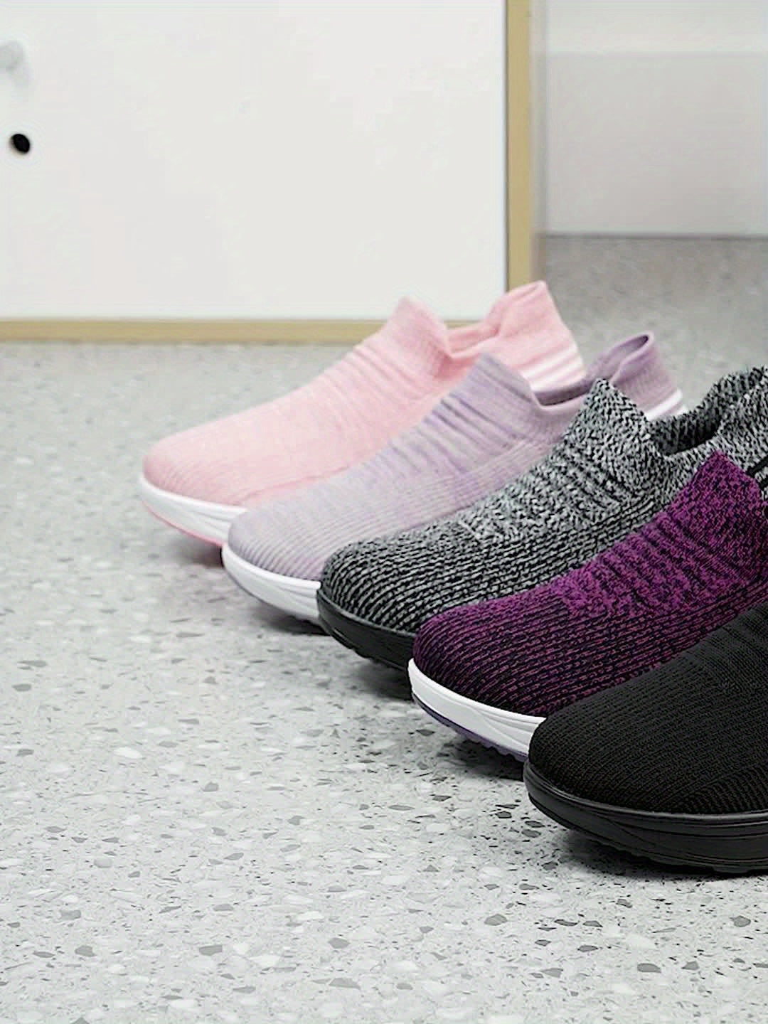 Women's Air Cushion Sneakers, Breathable Round Closed Toe Low Top Slip On Shoes, Women's Casual Knitted Shoes