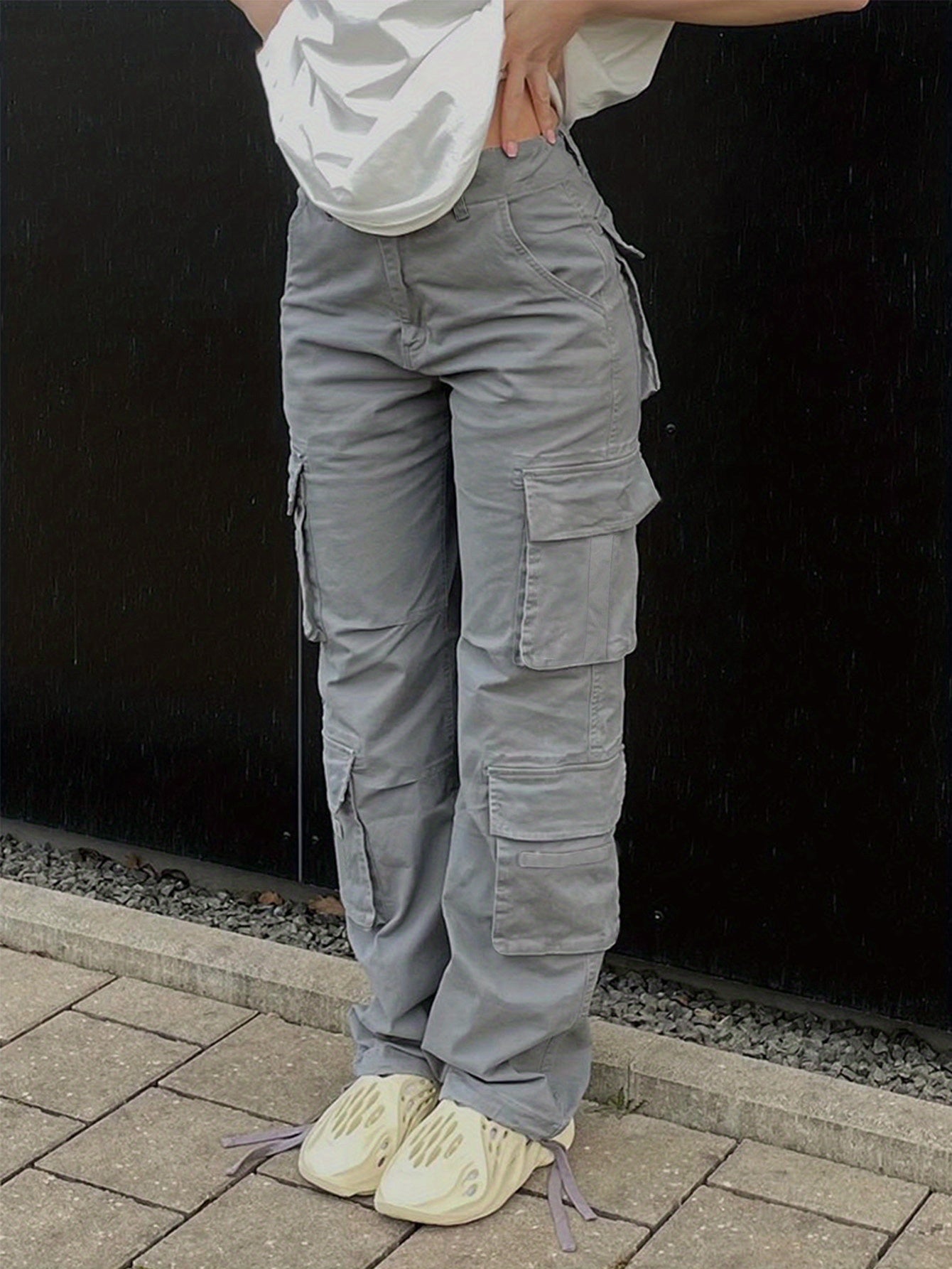 Wide Legs Baggy Cargo Pants With Flap Pockets, Girl's Y2K Style Jeans, Y2K Kpop Vintage Style Women's Clothing & Denim