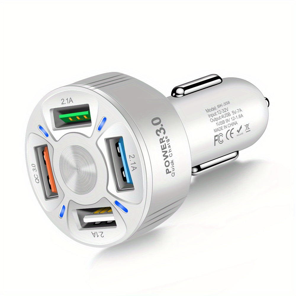 4 In 1 USB Car Charger, 4 Ports Fast Charger Adapter Mini Cigarette Lighter, USB, And Phone Fast Charger