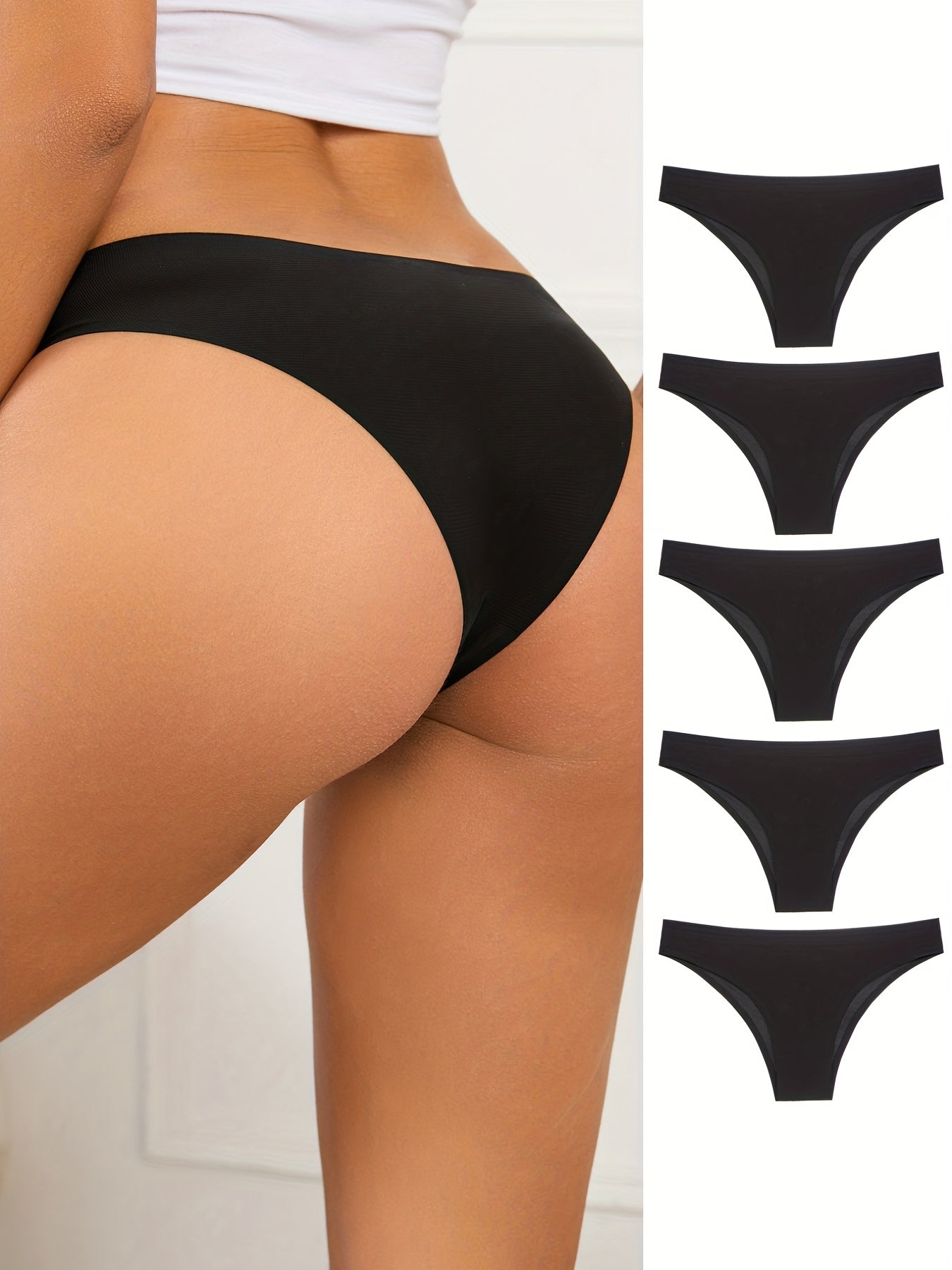 5pcs Solid Seamless Briefs, Sexy Comfy Breathable Stretchy Intimates Panties, Women's Lingerie & Underwear