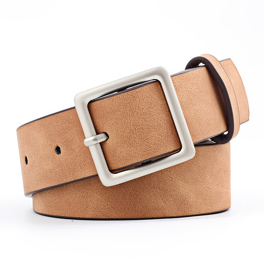 Women PU Belts For Jeans Luxury Brand Designer Belts Female Square Metal Pin Buckle Belt
