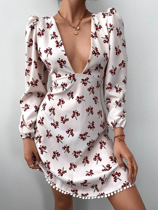 Women's Dresses Sexy Summer Women's High Waist Fashion Ditsy Floral Print Slim Temperament Mid-Length Dresses