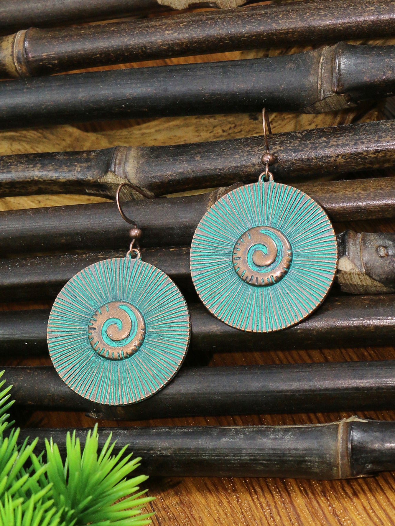 3 Pieces Vintage Wood Round Bronze Alloy Double Layer Pendant Geometric Totem Leather Beaded Rope Chain Earrings Necklace Set