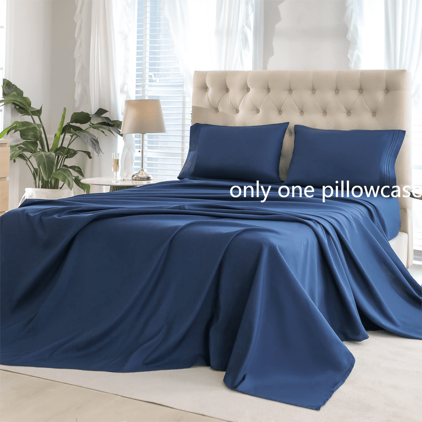 3/4pcs Luxury Navy Blue Soft Brushed Microfiber Fitted Sheet Set - Hypoallergenic, Breathable, Wrinkle-Resistant, and Easy Care - Includes 1 Deep Pocket Fitted Sheet, 1 Flat Sheet, and 1/2 Pillow Case for a Comfortable Sleepi