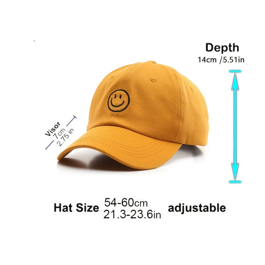 1pc Mens Classic Smile Face Baseball Cap - Soft Cotton, Lightweight, Adjustable, Sunscreen, Embroidered Lettering, Ideal Gift for Daily Casual Wear