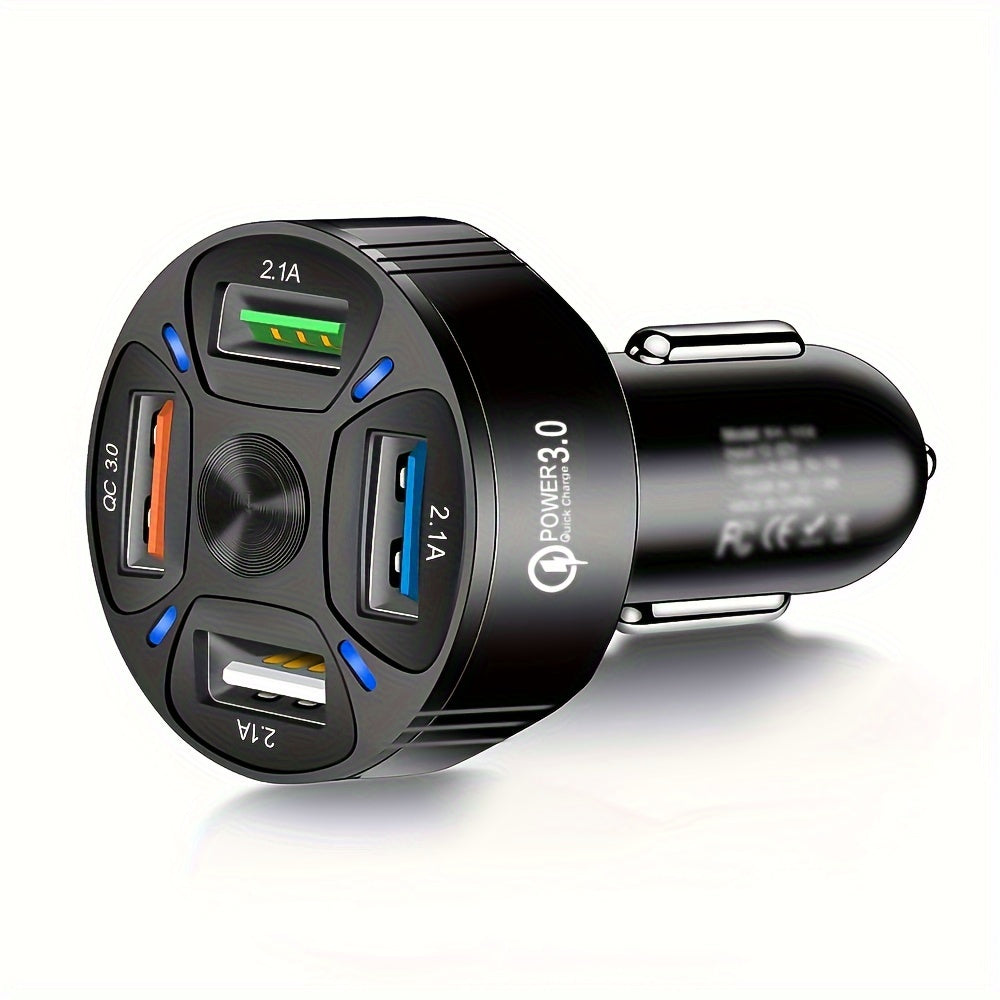 4 In 1 USB Car Charger, 4 Ports Fast Charger Adapter Mini Cigarette Lighter, USB, And Phone Fast Charger