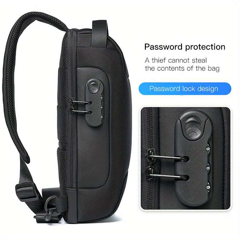 WEIXIER 1pc Men's Waterproof Oxford Fabric Waist Bag With USB Charging And Combination Lock Give Gifts To Men On Valentine's Day Gift For Father