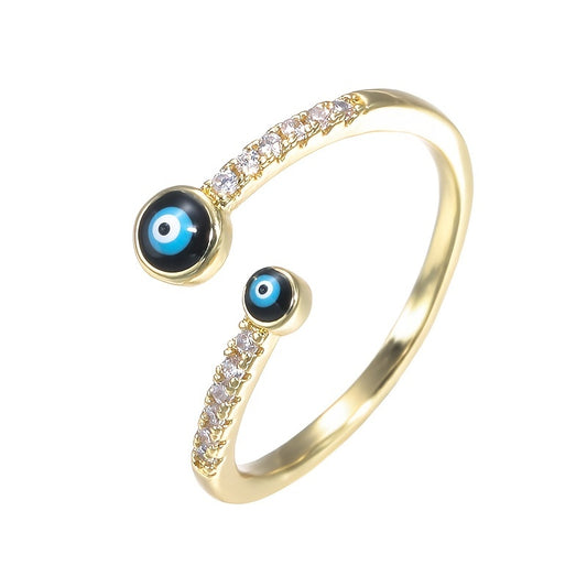 Copper Zircon Enamel Drip Ring Devil's Eye Vintage Ring Open Ring Charms Jewelry Gift Birthday Gifts For Women Wife Her