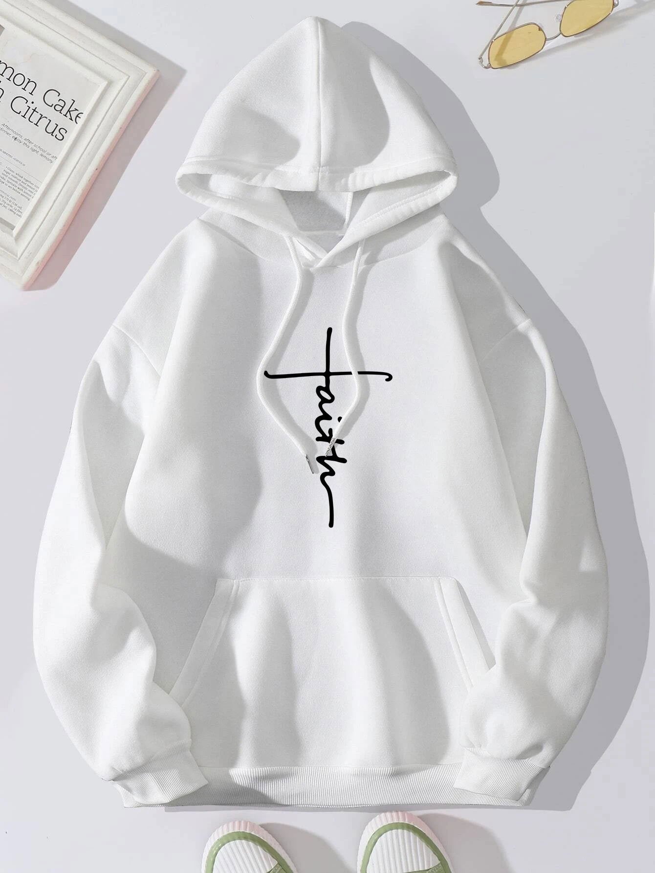 Women's Cozy Thermal Pullover Hoodie - Stylish Alphabetic Print, Kangaroo Pocket, Drawstring, Pleated Hem, Fall/Winter Casual Wear