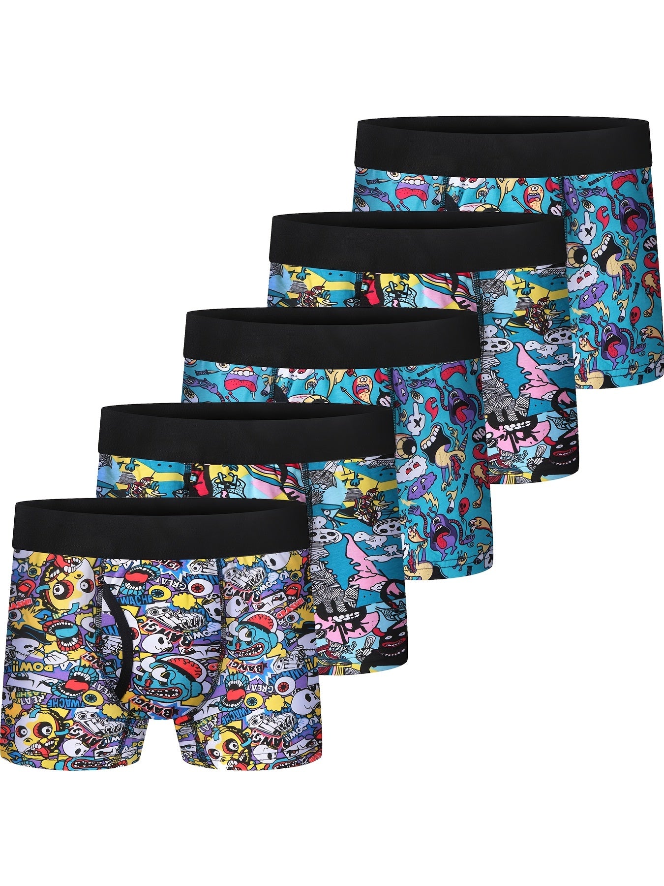 5pcs/set Boys Boxer Briefs Soft Cotton Cartoon Print Underwear Breathable Performance Sport