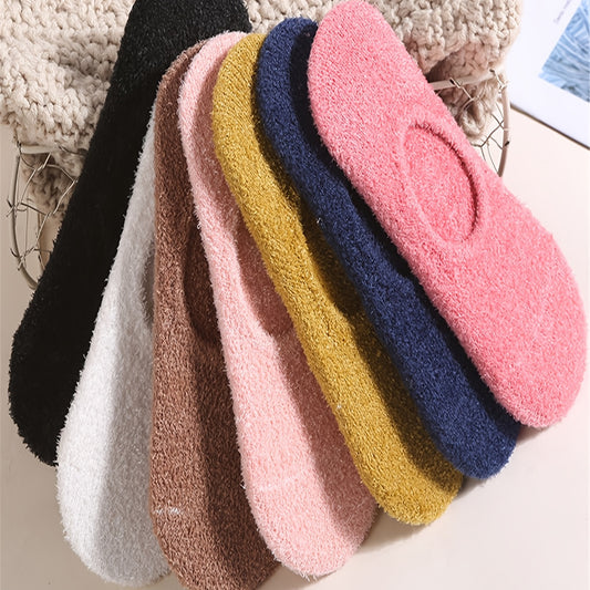 7 Pairs Warm & Fuzzy Non-Slip Socks, Colorful Pastel Invisible Plush Socks, Women's Stockings & Hosiery