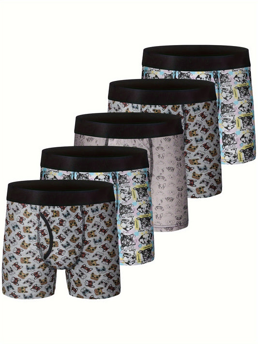 5pcs/set Boys Boxer Briefs Soft Cotton Cartoon Print Underwear Breathable Performance Sport