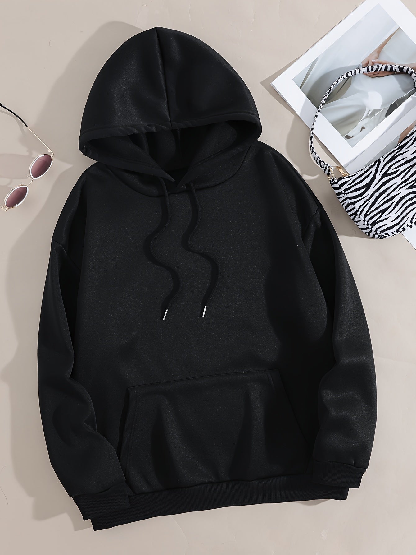 Casual Letter Print Hoodie, Drawstring Hooded Pocket Fashion Loose Fall & Winter Sweatshirt, Women's Clothing